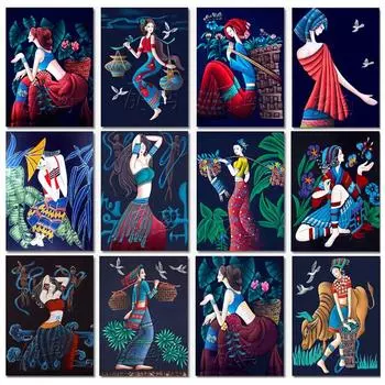 5D полная круглая алмазная живопись в китайском этническом стиле, набор абстрактных изображений персонажей, украшение дома, сделай сам, подарок YNF Full Round 20x30CM