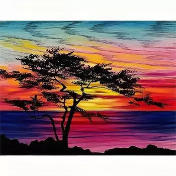 5D полная круглая алмазная живопись закат рукоделие Алмазная вышивка пейзаж дерево ремесло украшение дома 30x40 см/12x16 дюймов 30x40cm NO Frame