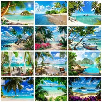 5D полная квадратная алмазная живопись Приморский комплект со стразами комплект для алмазной вышивки пейзаж кокосовая пальма ремесло настенное искусство Full Round 20X30CM красный