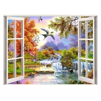 5D Полный круглый Diy Алмазная картина Мозаика Окно Птица Пейзаж Вышивка крестом 20X30CM