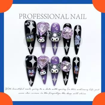 5D пресс ручной работы на ногтях мультяшные накладные ногти с подвесками S
