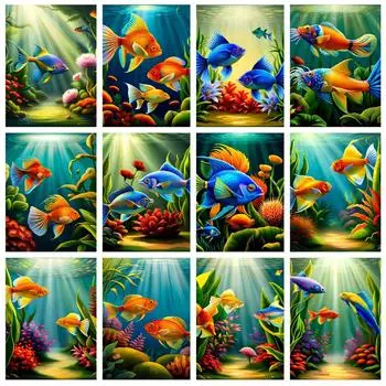 5D Прудовая рыба DIY Алмазная роспись Рыбная мозаика Арт Алмазная вышивка Набор ручной работы Инкрустация Домашнее украшение Full Round 20x30CM