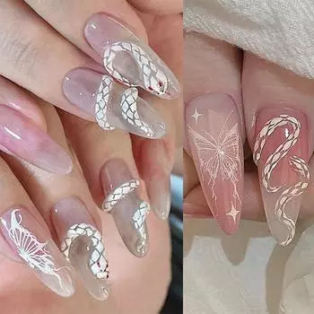 5D Рельефные Белые Наклейки Для Ногтей Змея Пятнистая Змея Рельефные Бабочки Наклейки Хэллоуин Маникюр Идеи Украшения Для Ногтей