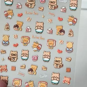 5D Рельефные наклейки для ногтей Butter Bear, самоклеящиеся наклейки, дизайн, высококачественные слайдеры для ногтей, украшение для маникюра для женщин