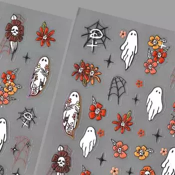 5D Рельефные наклейки для ногтей на Хэллоуин Скелет Рука Тыква Призрак Наклейка Советы по украшению маникюра своими руками Аксессуары для ногтей Инструменты