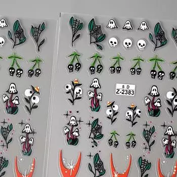 5D Рельефные наклейки для ногтей на Хэллоуин Скелет Рука Тыква Призрак Наклейка Советы по украшению маникюра своими руками Аксессуары для ногтей Инструменты