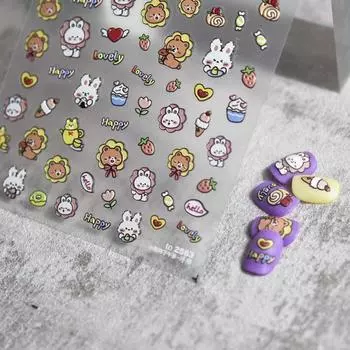 5D рельефные украшения для ногтей медведи наклейки для ногтей мультфильм наклейки для ногтей кролики наклейки для ногтей