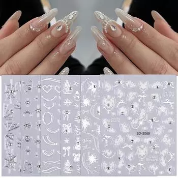 5D Relief Ins Wind Nail Art Наклейка Премиум Свет Роскошь С Бриллиантовым Бронзированием Наклейка Для Ногтей 5D relief with drill sticker 01