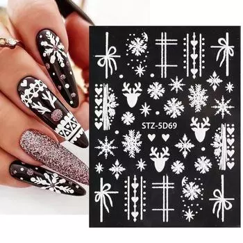 5D Рождественский клей с тиснением для ногтей, наклейка, снежинка, украшение для ногтей
