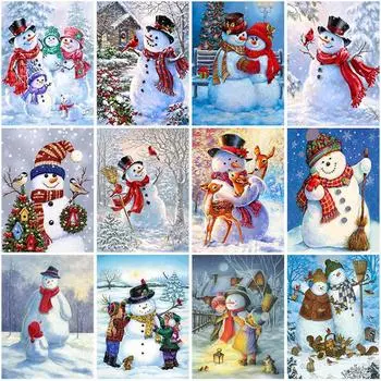 5D Рождественский Снеговик Алмазная картина Полный круглый дрель Санта-Клаус Мозаика Вышивка Набор для вышивки крестом Настенное искусство Домашний декор Подарок Full Round 20x30CM