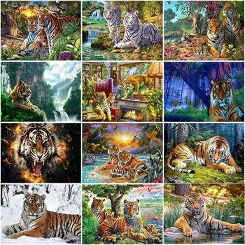 5D Тигр DIY Алмазная картина животных Алмазная вышивка крестиком полная круглая дрель Мозаика Стразы Искусство стены домашний декор Full Round 20x30CM