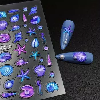 5D тисненые наклейки для дизайна ногтей с океанской тематикой и дизайном колокольчика в форме морской звезды, наклейки для дизайна ногтей для украшения дизайна ногтей