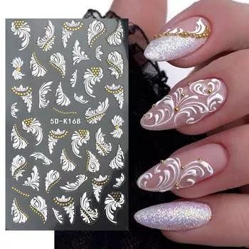 5D тисненые наклейки для дизайна ногтей «сделай сам», клейкие наклейки для дизайна ногтей, маникюрные насадки с буквами, белые цветочные палочки для ногтей, декоративная пленка