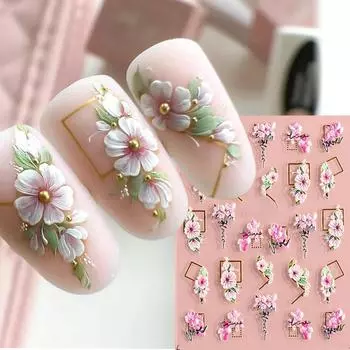 5D трехмерные наклейки для дизайна ногтей Ins Summer Fresh Camellia Pink Flower с тиснением наклейки для ногтей B5