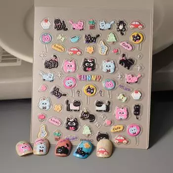 5D трехмерный рельефный черный кот воздушный шар наклейки для ногтей DIY клей детские наклейки для ногтей игрушка наклейка FEB-842