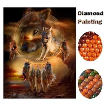 5D Волк Алмаз DIY Ловец снов Картина Вышивка Животное Вышивка крестом Ремесла Домашний декор 20X30CM