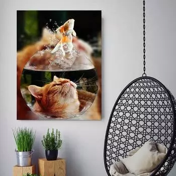5D животное кошка рыба алмазная картина полная круглая дрель ручной работы стены детская комната украшения 20X30CM