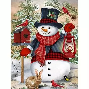 5D зимняя алмазная живопись, вышивка, Снеговик, кролик, полная круглая мозаика, Рождественский подарок, домашний декор, 30x40 см/12x16 дюймов 30x40cm NO Frame