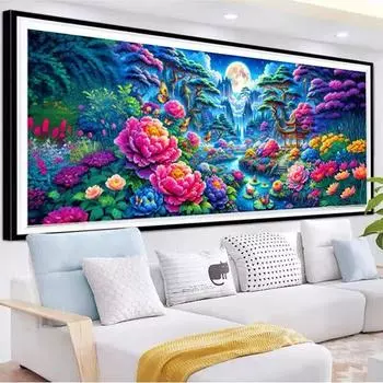 5DАлмазная живопись, полная алмазных цветов, богатая вышивка крестом, мозаичное искусство, новый горный и речной секретный пейзаж, горный пион, пейзаж, украшение своими руками 100-50CM белый