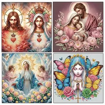 5DDIT Алмазная картина мозаика Иисус Дева Мария полная квадратная/круглая вышивка крестом религиозное украшение для дома подарок Full Round 20x20CM