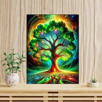 5DDIY Алмазная картина Цветное дерево Пейзаж Крест Игла Полный круг Квадратная вышивка Картина Ручная работа Украшение для дома Full Round 20x30CM