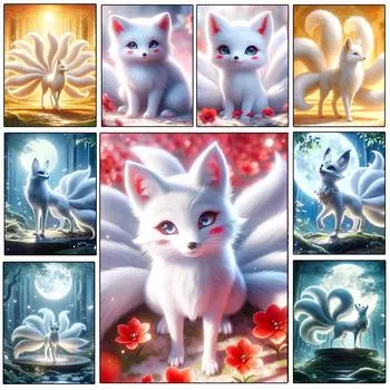 5DDIY Алмазная картина лиса животное цветок вышивка крестом набор Алмазная вышивка полный квадрат круглая мозаика украшение для дома Full Round 20x30CM