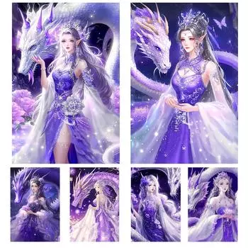 5DDIY Алмазная картина Мечтательный фиолетовый дракон Фея Мозаика Мультфильм Животное Вышивка Крестом Ремесла Украшения Дома Подарки Full Round 20x30CM