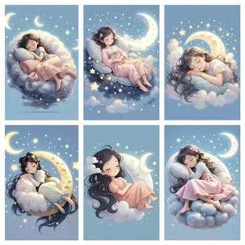 5DDIY Алмазная картина Мультфильм Мечта Девушка Круглый Квадратный Алмазный Набор для вышивки Мозаика Искусство Настенная роспись Украшение для дома Подарок Full Round 20x30CM