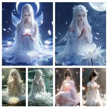 5DDIY Алмазная картина, недавно поступившая в продажу, мозаика, вышивка крестом, цветок лотоса, вышивка, полный круглый квадрат, украшение для дома Full Round 20x30CM