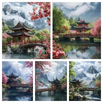 5DDIY Алмазная картина Пейзаж Цветочный мост Полная круглая/квадратная алмазная вышивка Мозаика Вышивка крестом Украшение для дома Full Round 20x30CM