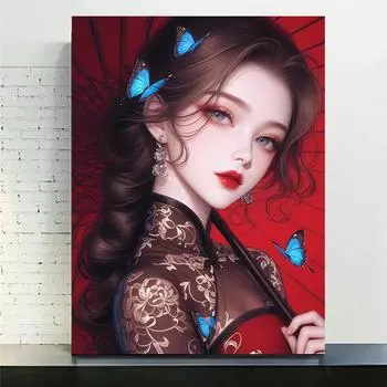 5DDIY Алмазная картина женская фотография полный квадрат круглый ювелирный вышитый портрет мозаика бабочка украшение для дома подарок 2024 Full Round 20x30CM