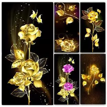 5DDIY Алмазная картина Золотая роза Украшение для дома Вышивка Бабочка Цветок Мозаика Вышивка крестом Наклейки на стену Full Round 20x40CM