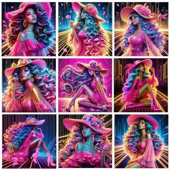 5DDIY Алмазная вышивка, модная сексуальная женская картина, мозаика, ювелирные изделия, вышивка крестом, круглая шляпа, украшение для дома для девочек Full Round 20x20CM