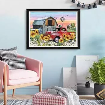 5DDIY Diamond Painting Set Rural Style View Car Full Round Square Cross Embroidery Home Wall Decoration Art Crafts Full Round 20x30CM
