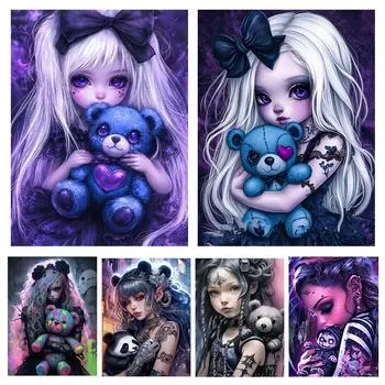 5DDIYGothic мультяшная девушка, алмазная мозаика, квадратная круглая алмазная картина, новинка 2024 года, мультяшная фея, подарок на Хэллоуин, украшение для дома Full Round 20x30CM