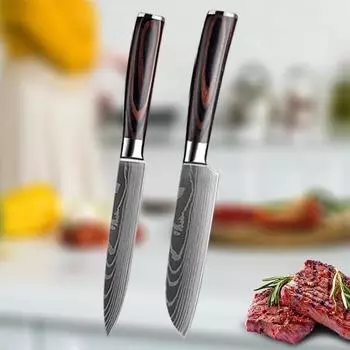 5inch Kitchen Knives Laser Damascus Pattern Professional Chef Knife Japanese Santoku Knife Meat Cleaver Fruit Utility Knife