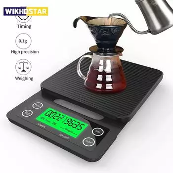5 кг/0,1 г черные электронные цифровые кухонные весы портативные капельные кофейные весы с таймером высокоточные ЖК-электронные весы чёрный