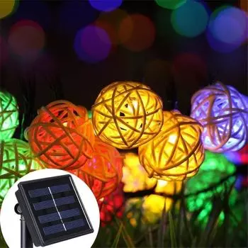5M 20 светодиодов RGB солнечная гирлянда светодиодные ротанговые шары гирлянда лампион гирлянда для рождественской свадьбы Luces фестиваль украшения вечеринки разноцветный