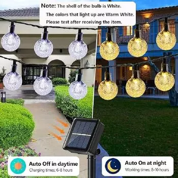 5M 20LED солнечные гирлянды хрустальные шарообразные светильники с 8 режимами уличные водонепроницаемые лампы для сада, двора, крыльца, свадебной вечеринки, декор разноцветный