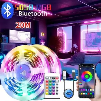 5M 20M RGB 5050 Светодиодный барный светильник Bluetooth Умный дом Телевизор USB Настенный светильник Украшение спальни Remote and APP-5M