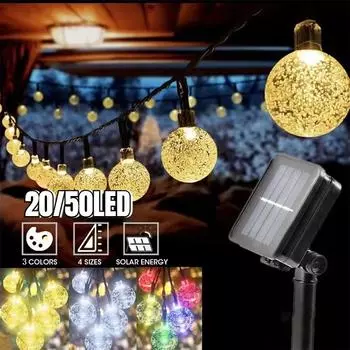 5M/7M солнечные гирлянды наружная хрустальная гирлянда Рождественская гирлянда 8 режимов водонепроницаемый светильник для патио для декора садовой вечеринки 5m warmlight