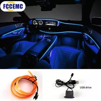 5M Fiber Optic Car Interior Decorative Ambient Light LED Flexible Strip USB Driven Cold Light Auto Interior Atmosphere Lamp 5V синий