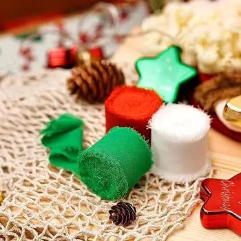 5M Frayed Edged Wrinkle Ribbon For Christmas Wedding Invitation Cards Flower Gift Wrapping Decoration DIY Silk Fabric Ribbon красный