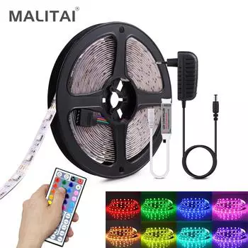 5M RGB светодиодные ленты с дистанционным управлением SMD 5050, меняющие цвет неоновые огни, светодиодные гибкие лампы с адаптером ЕС или США