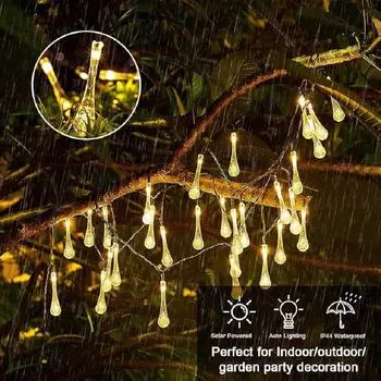 5M Solar String Light Outdoor Water Drop Solar Lights Waterproof Lights for Patio Garden Yard Tree Wedding Party Porch Decor