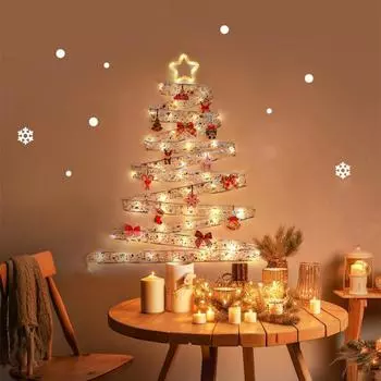5M светодиодные рождественские гирлянды, украшения, медная проволочная лента, батарея для домашнего внутреннего освещения, звезда, рождественская елка, бант, подвеска 1 pc&1 SET