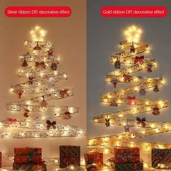 5M светодиодные рождественские украшения гирлянды медная проволока лента батарея для домашнего внутреннего освещения звезда бант рождественская елка подвеска 0-5W&1 SET