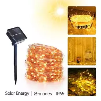 5M светодиодные солнечные рождественские фонари на открытом воздухе, 50 светодиодов, 2 режима, солнечный сказочный свет, IP65, водонепроницаемые, декоративные гирлянды из медной проволоки 1Packs,Solar Fariy Lights
