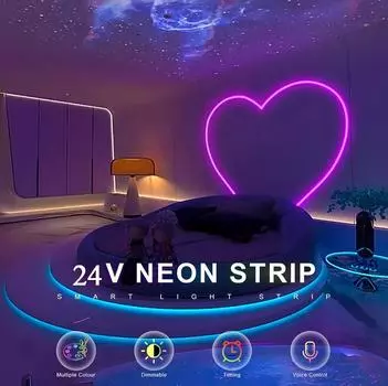 5M Tuya Smart Life WiFi светодиодная неоновая лента 24 В RGB неоновая вывеска с регулируемой яркостью DIY лента работает с Alexa TV домашний декор праздничное освещение