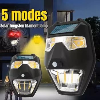 5Modes Уличный водонепроницаемый солнечный светильник на вольфрамовой проволоке Настенный светильник Маска Предупреждение Сад Зондирование Солнечный светильник Сад Вилла Ночной светильник 3 modes-1pcs